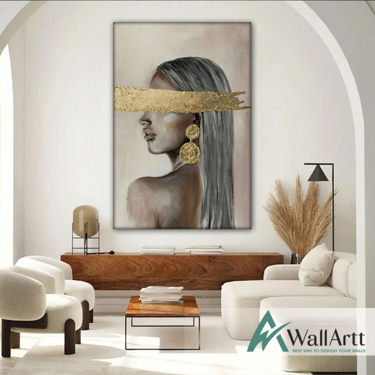 Gold Foil Woman Face II Textured Partial Oil Painting - Wall Art 